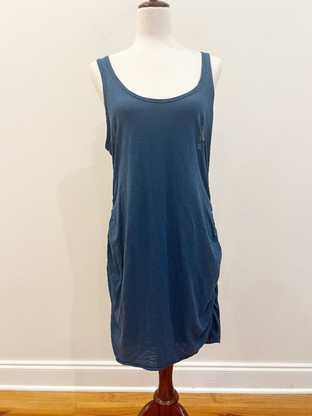 Prana Dress Extra Large Teal Blue Sleeveless Tank Gathered Sides Active Outdoor
